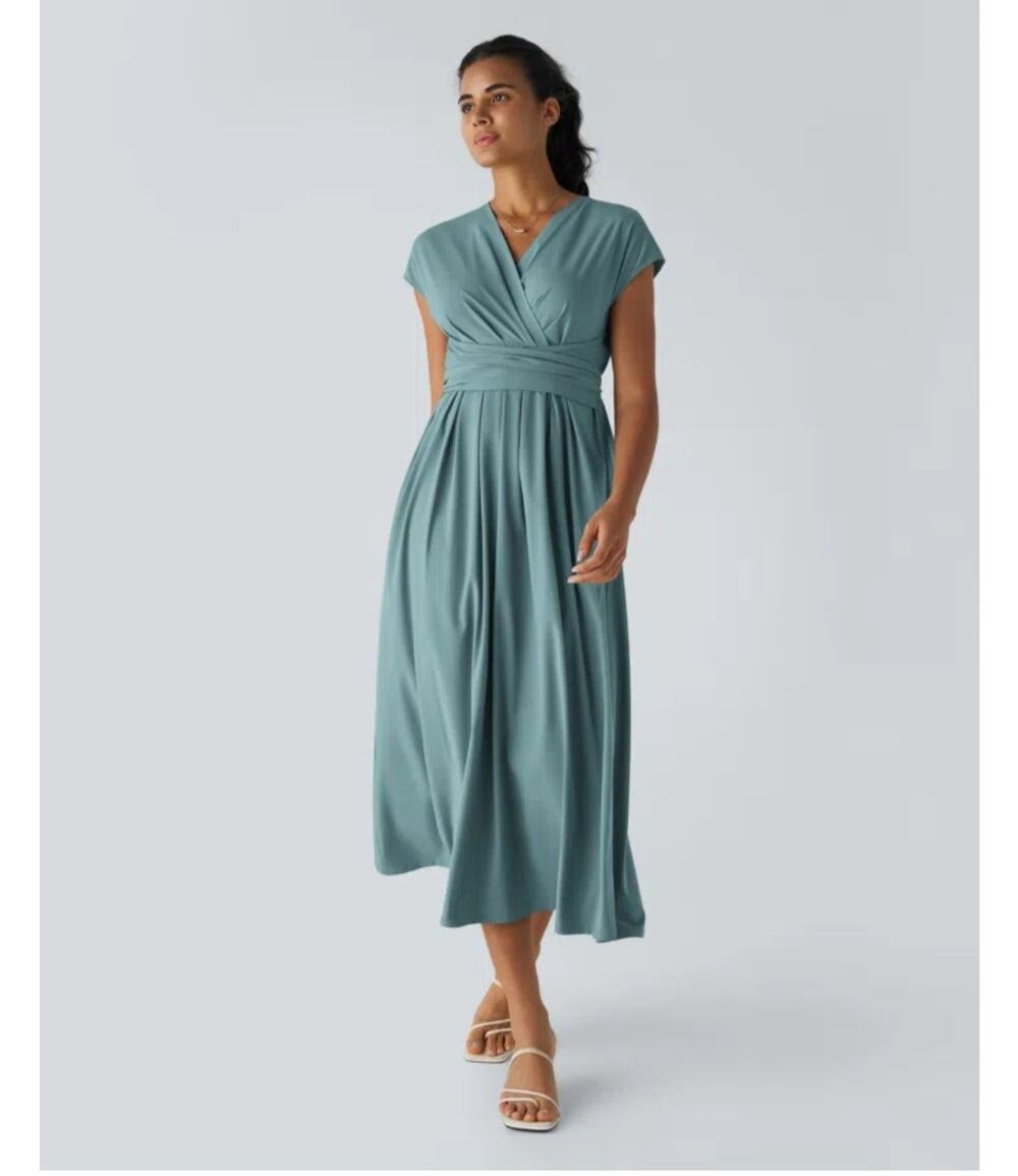 HALARA Breezeful V Neck Short Sleeve Tie Back Quick Dry Midi dress NWT